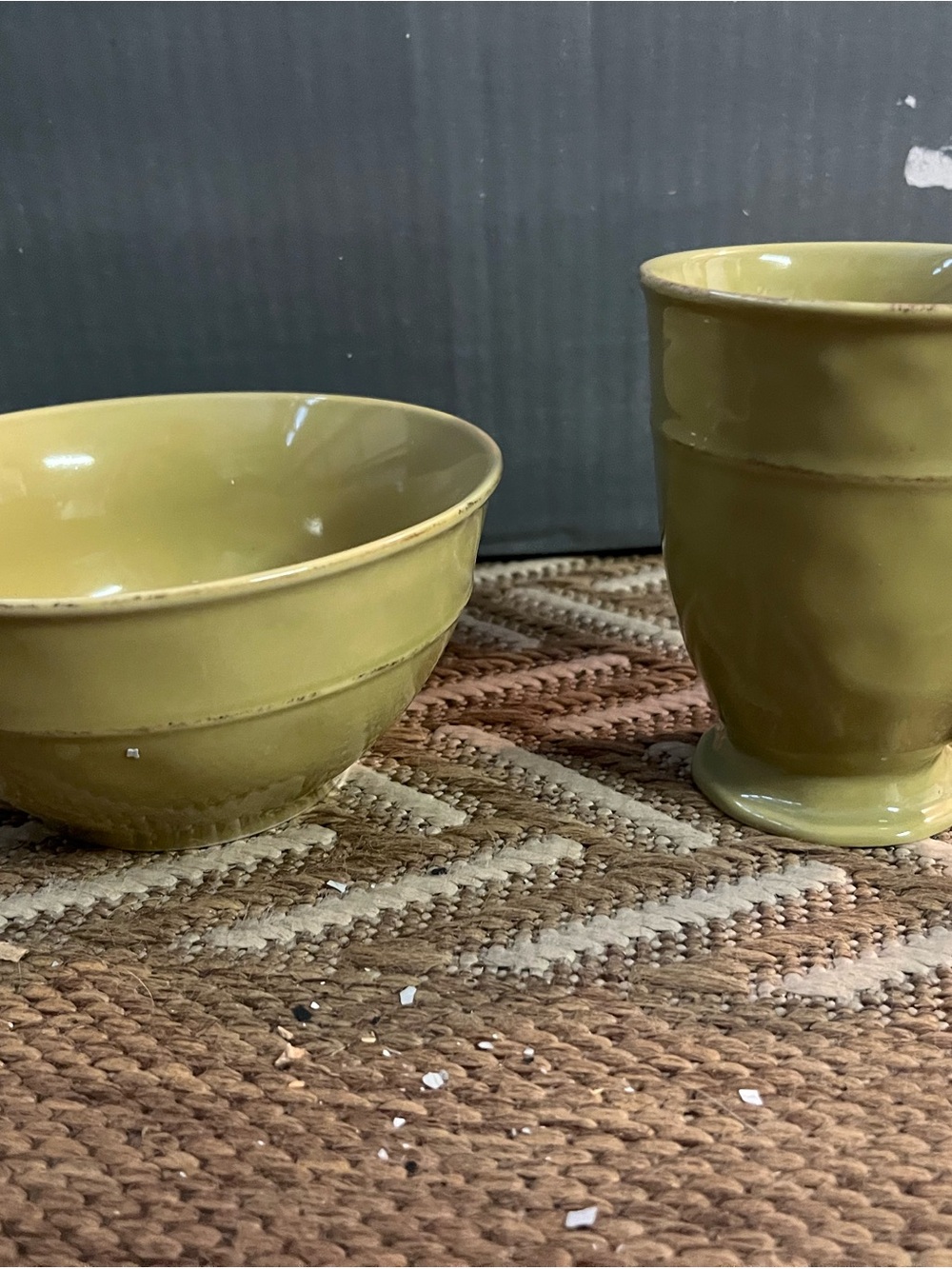 Pier 1 Olive Green Ceramic Bowl and Mug Set (4 each)